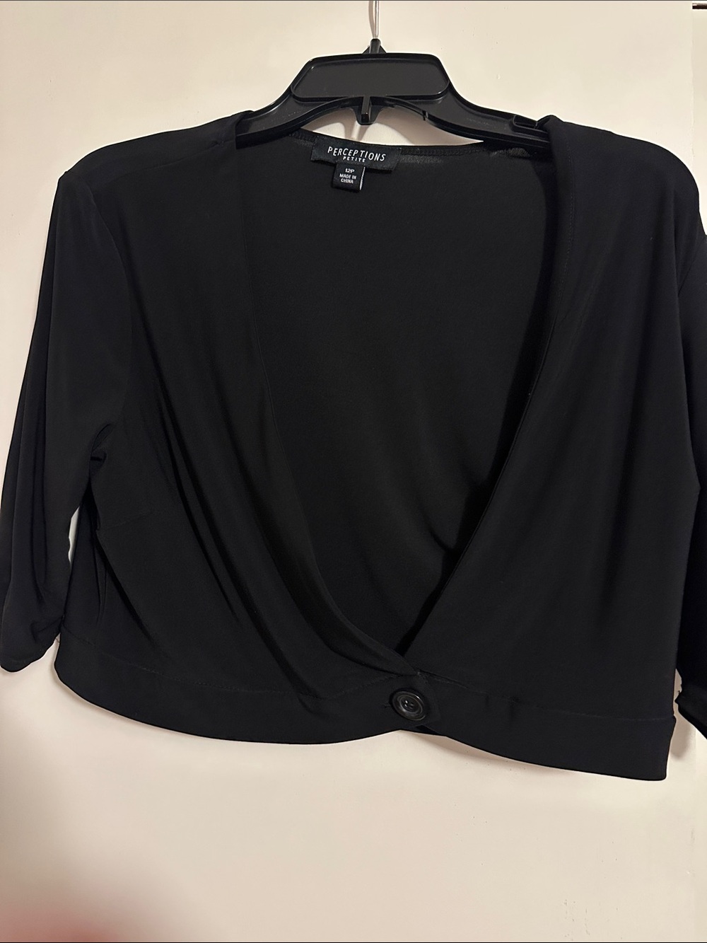 Perceptions Black Cropped Open-Front Cardigan